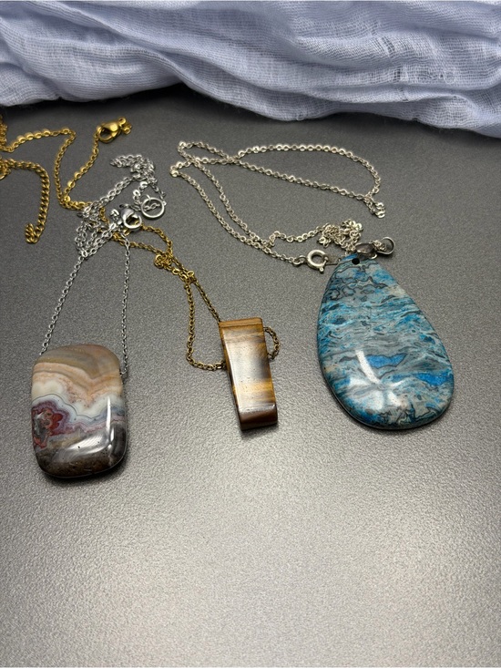 Stone Jewelry - Three Semi Precious Stone Pendants